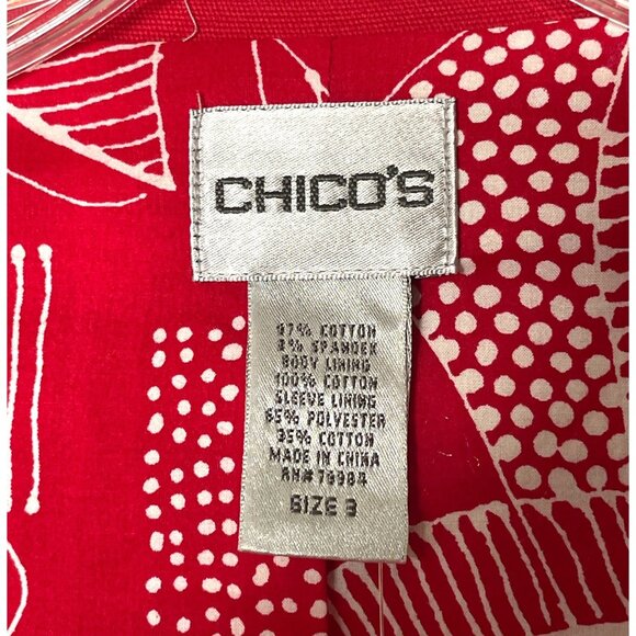 NWT Chicos Red Canvas Blazer Jacket Women’s Size 3/XL Fun Fish Print Lining - Picture 4 of 7